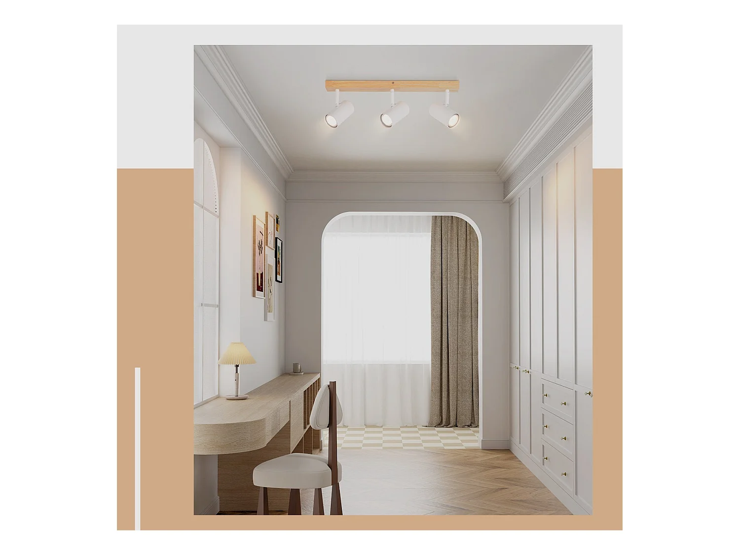 NETTLIFE 3 Spots de plafond bois vintage GU10 modernes blancs pivotants à 350° pour chambre salon bureau salle à manger cuisine