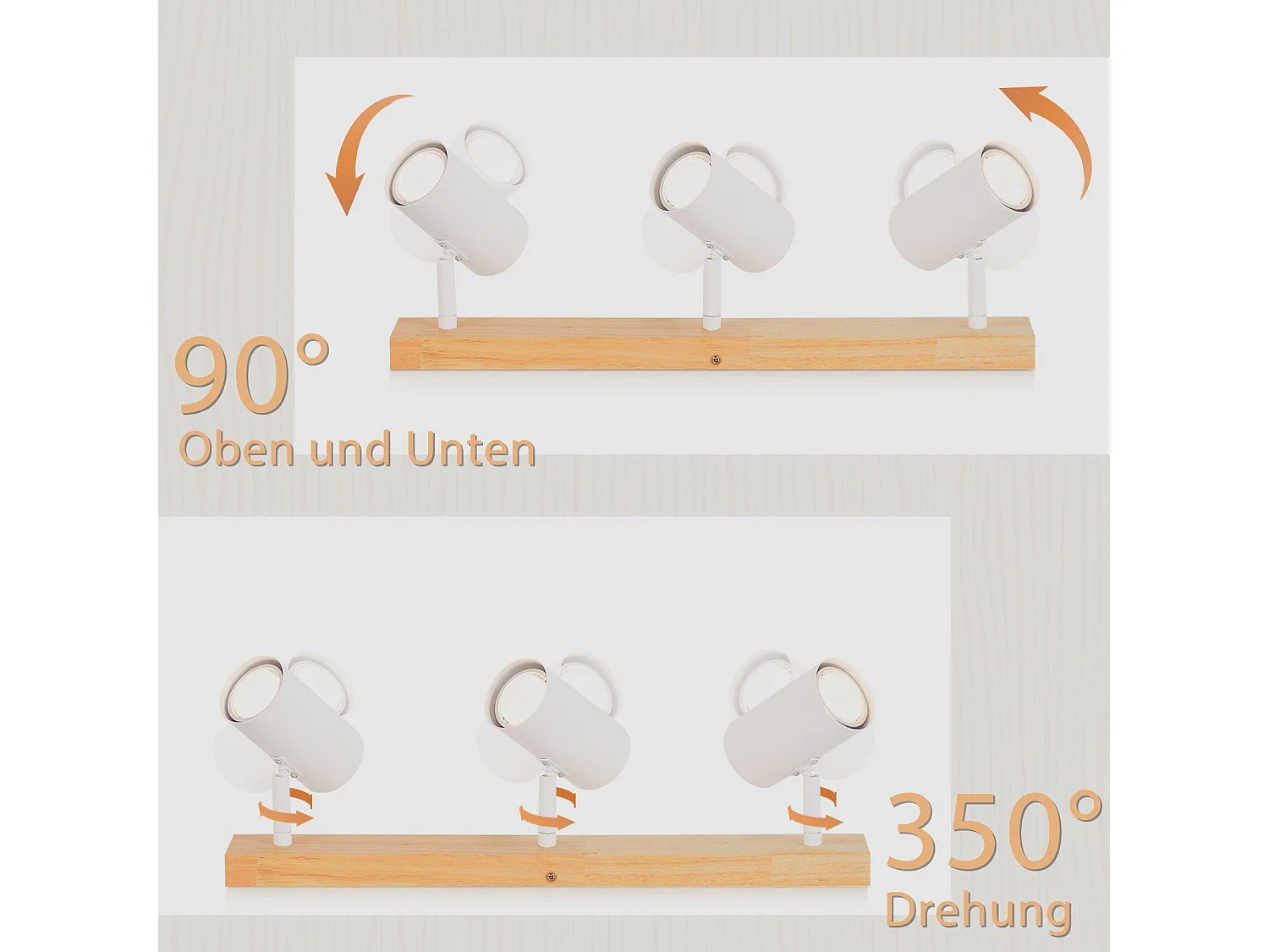 NETTLIFE 3 Spots de plafond bois vintage GU10 modernes blancs pivotants à 350° pour chambre salon bureau salle à manger cuisine