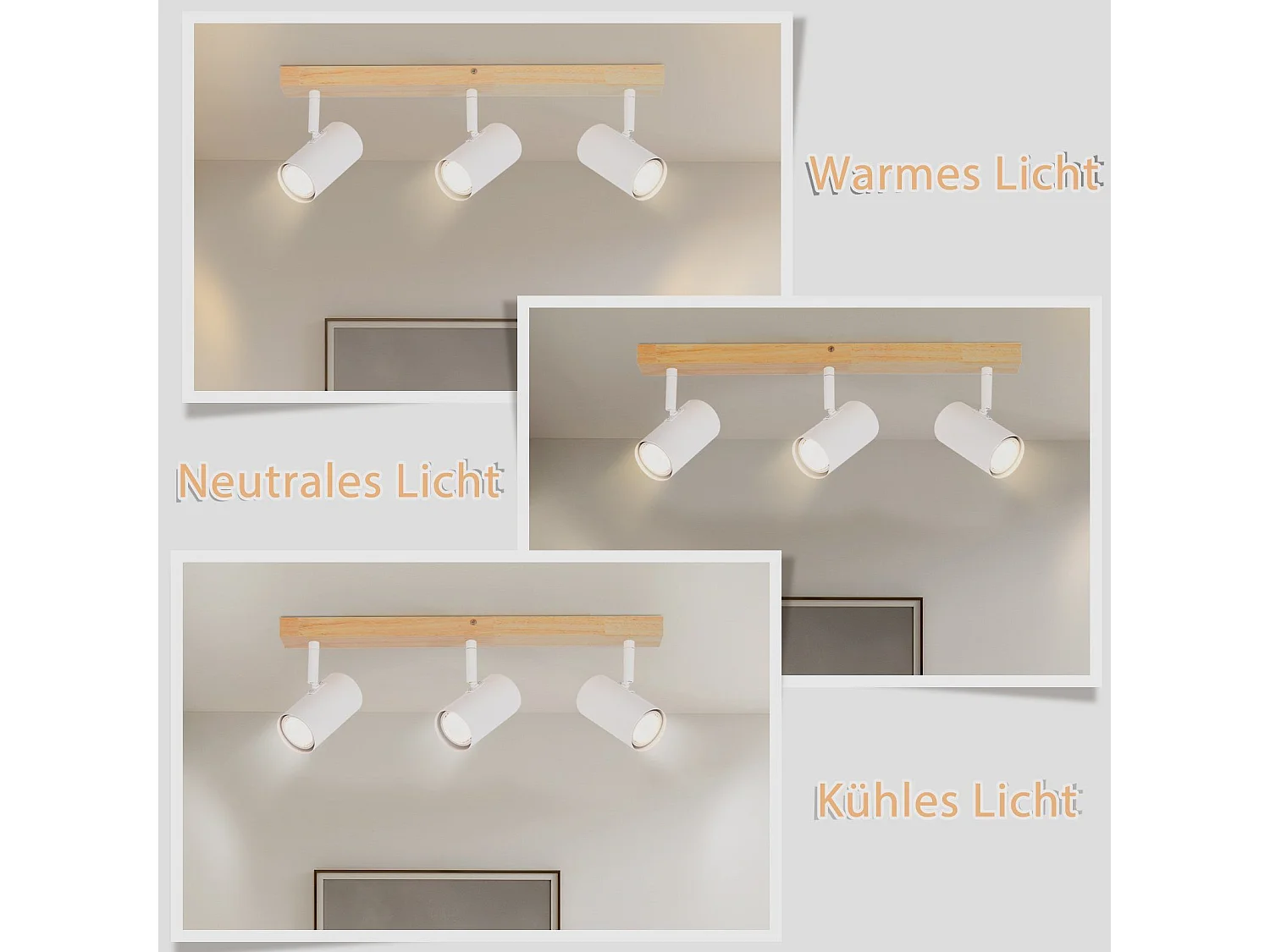 NETTLIFE 3 Spots de plafond bois vintage GU10 modernes blancs pivotants à 350° pour chambre salon bureau salle à manger cuisine