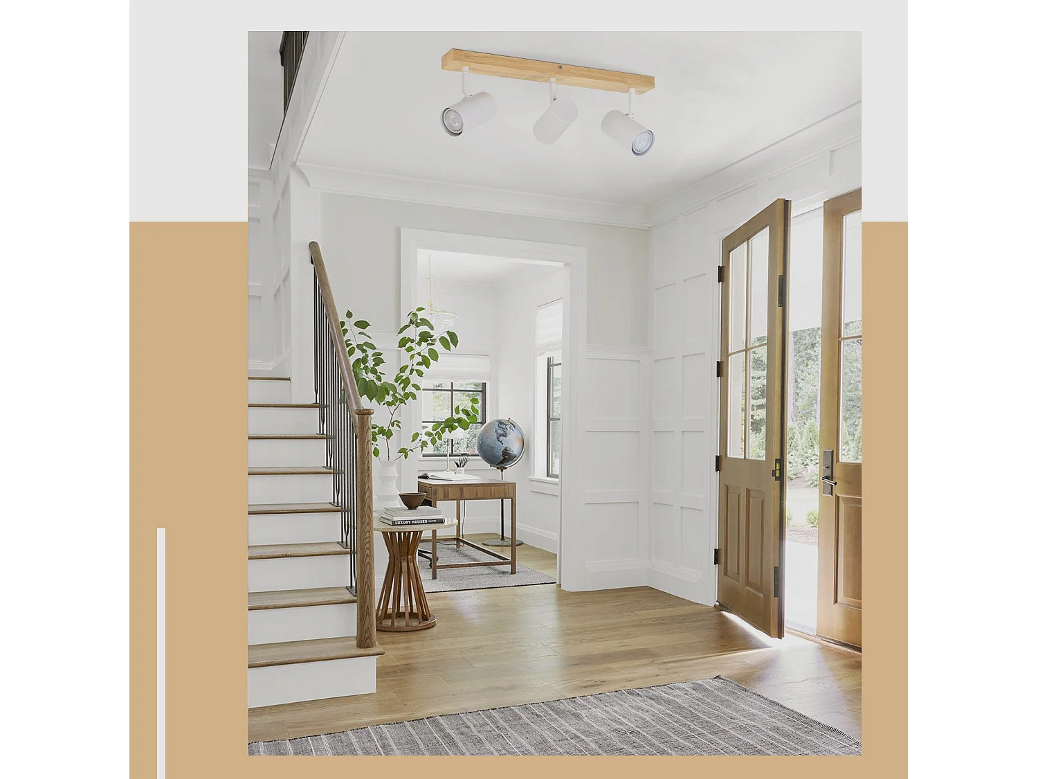 NETTLIFE 3 Spots de plafond bois vintage GU10 modernes blancs pivotants à 350° pour chambre salon bureau salle à manger cuisine