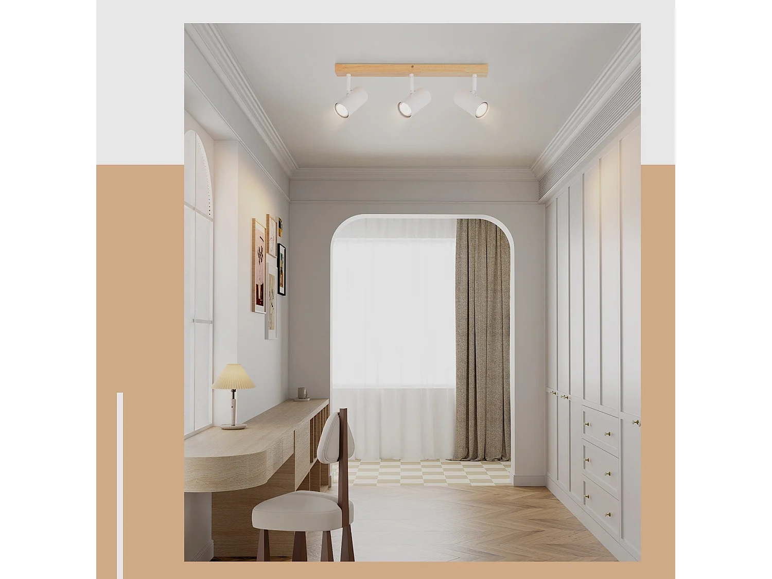 NETTLIFE 3 Spots de plafond bois vintage GU10 modernes blancs pivotants à 350° pour chambre salon bureau salle à manger cuisine