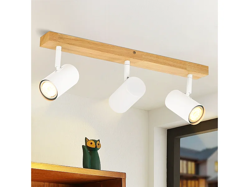 NETTLIFE 3 Spots de plafond bois vintage GU10 modernes blancs pivotants à 350° pour chambre salon bureau salle à manger cuisine
