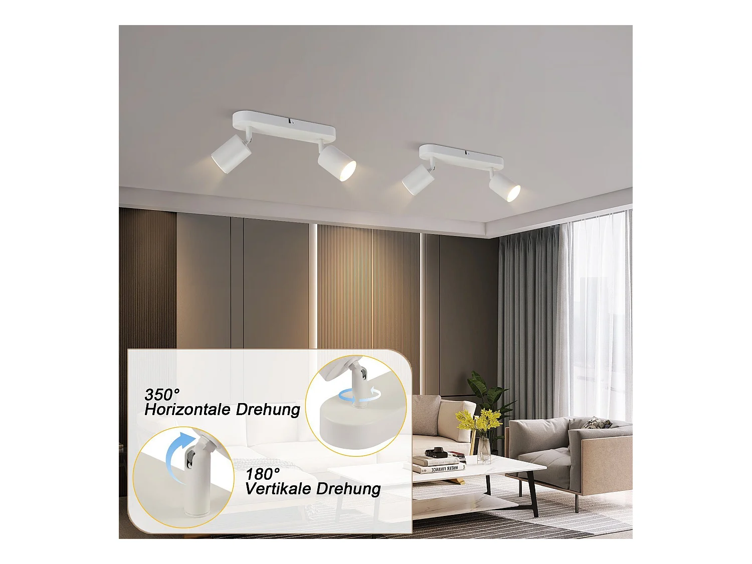 NETTLIFE 2 Spots Plafonnier Couloir GU10 Lampe Moderne Pivotant Design Mur pour Salon Cuisine Chambre Salle à Manger