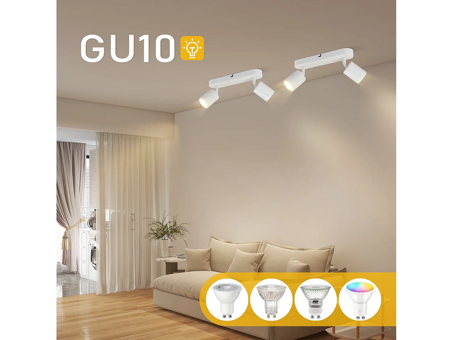 NETTLIFE 2 Spots Plafonnier Couloir GU10 Lampe Moderne Pivotant Design Mur pour Salon Cuisine Chambre Salle à Manger