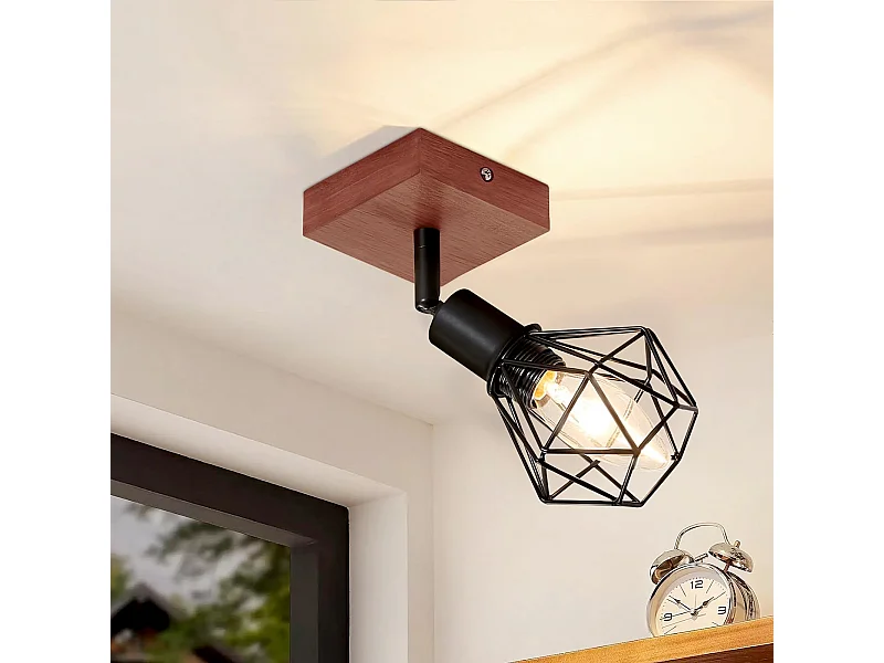 NETTLIFE Spot Plafonnier Noir Bois E14 Vintage Métal Pivotant 350°Max. 40 W pour couloir salon chambre cuisine