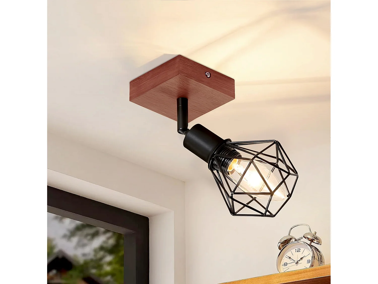 NETTLIFE Spot Plafondlamp Zwart Hout E14 Vintage Metaal Draaibaar 350°Max. 40 W voor hal, woonkamer, slaapkamer, keuken