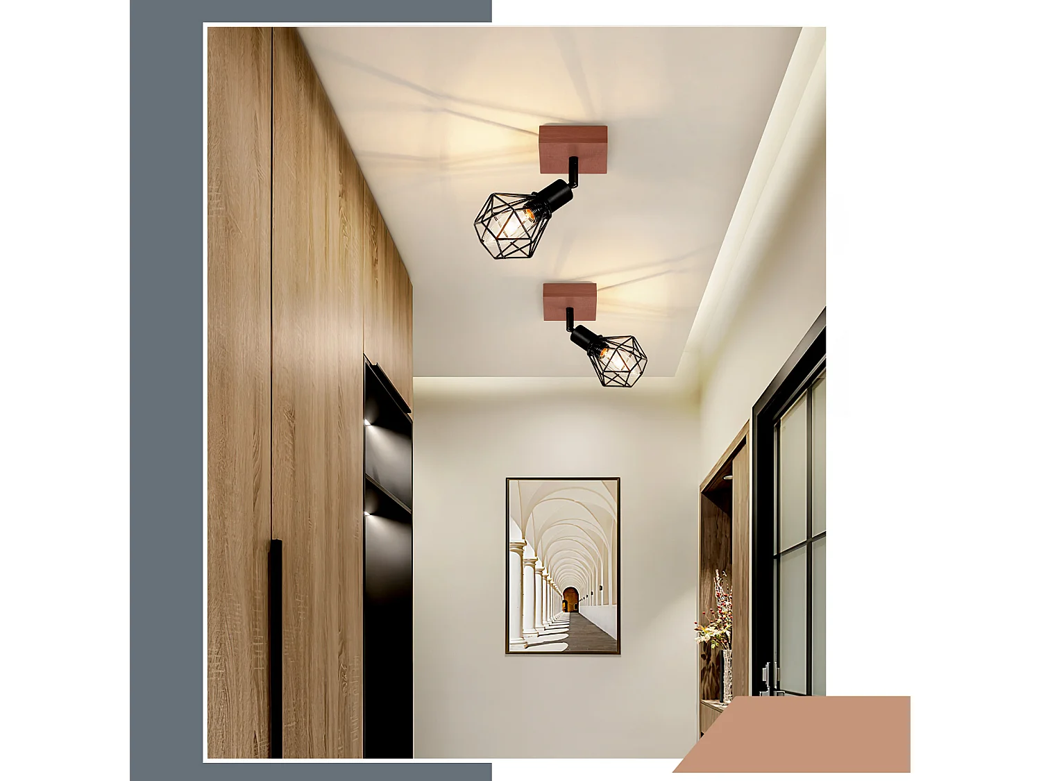 NETTLIFE Spot Plafondlamp Zwart Hout E14 Vintage Metaal Draaibaar 350°Max. 40 W voor hal, woonkamer, slaapkamer, keuken