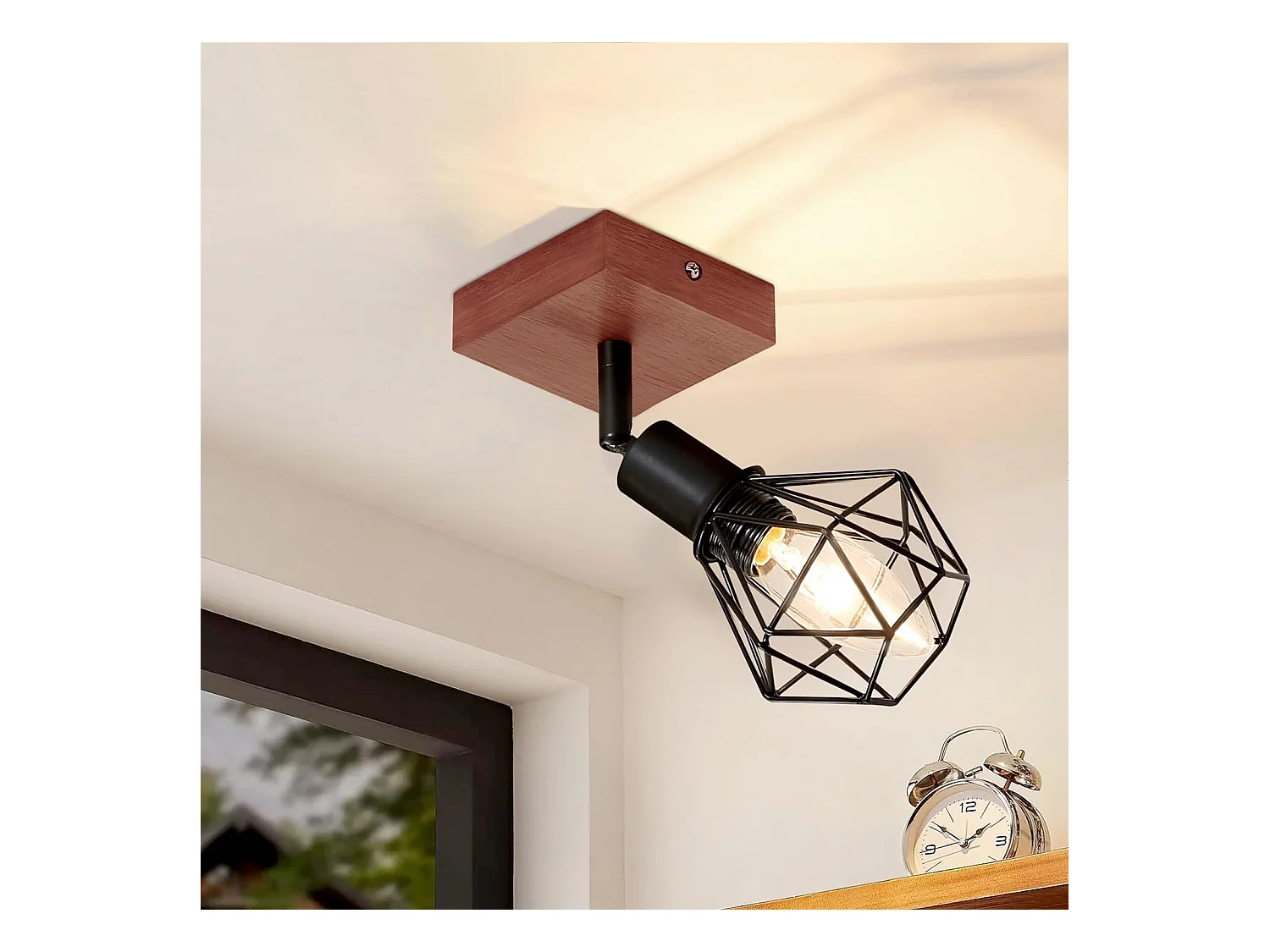 NETTLIFE Spot Plafonnier Noir Bois E14 Vintage Métal Pivotant 350°Max. 40 W pour couloir salon chambre cuisine