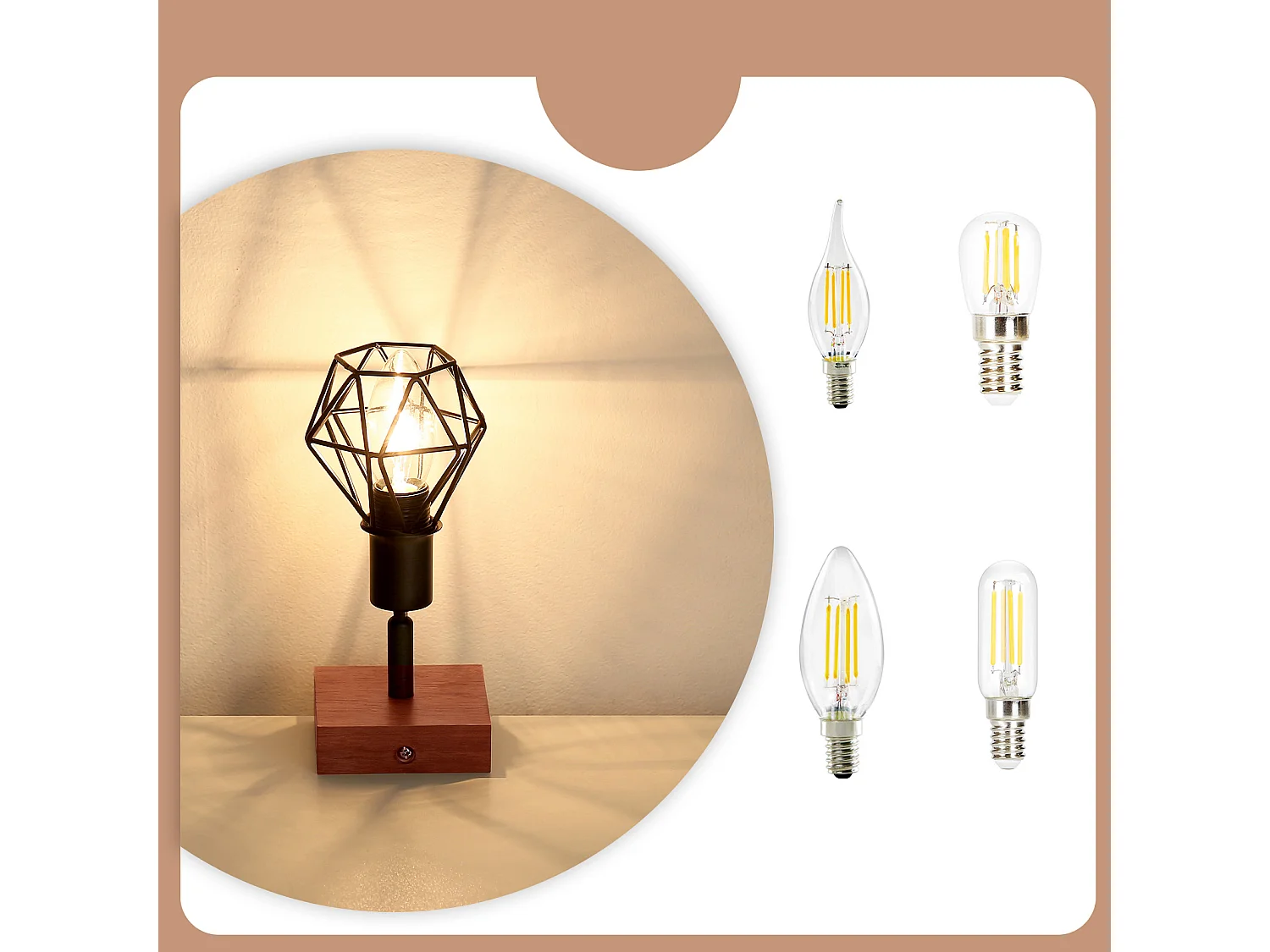 NETTLIFE Spot Plafonnier Noir Bois E14 Vintage Métal Pivotant 350°Max. 40 W pour couloir salon chambre cuisine