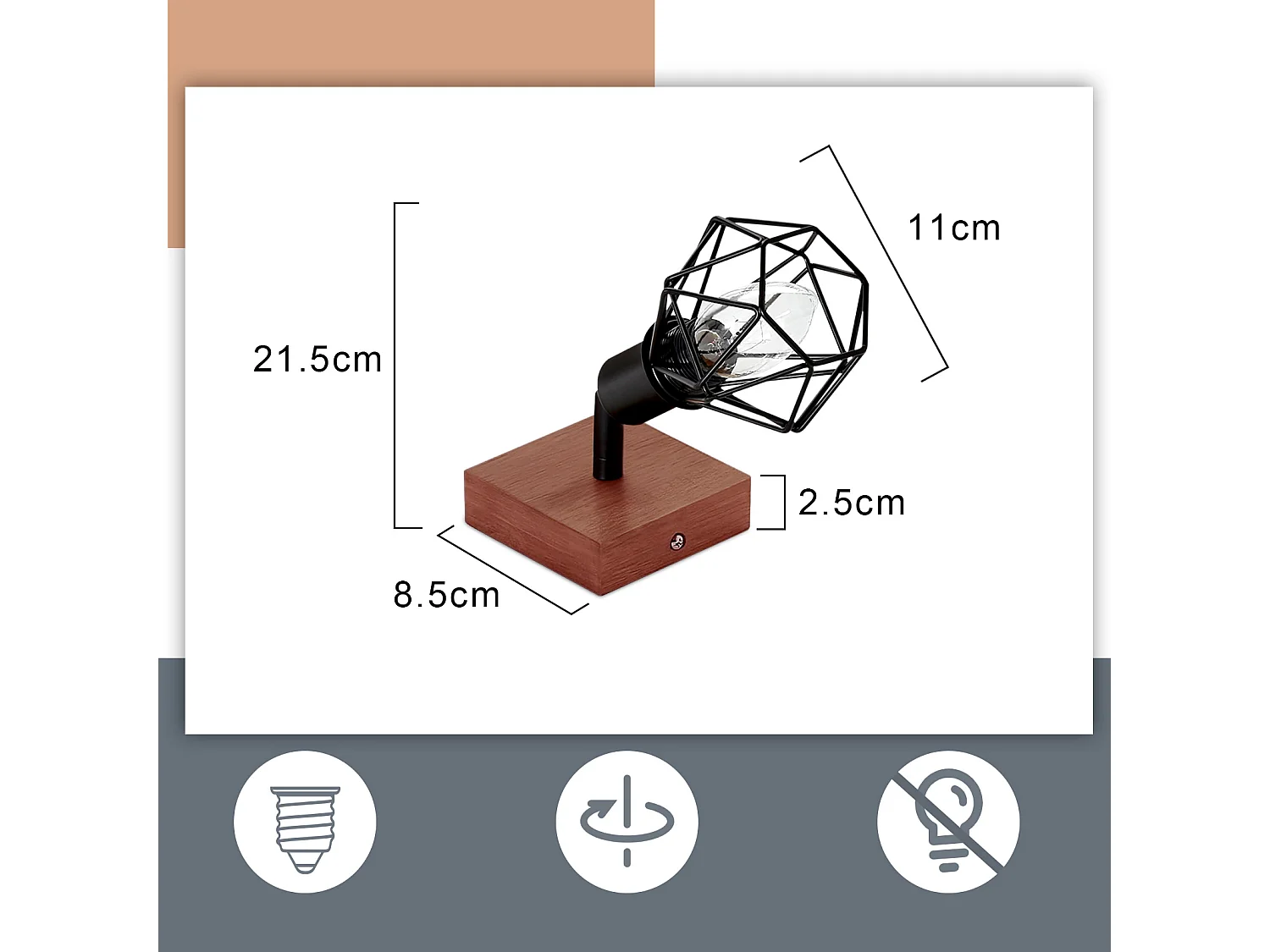 NETTLIFE Spot Plafonnier Noir Bois E14 Vintage Métal Pivotant 350°Max. 40 W pour couloir salon chambre cuisine