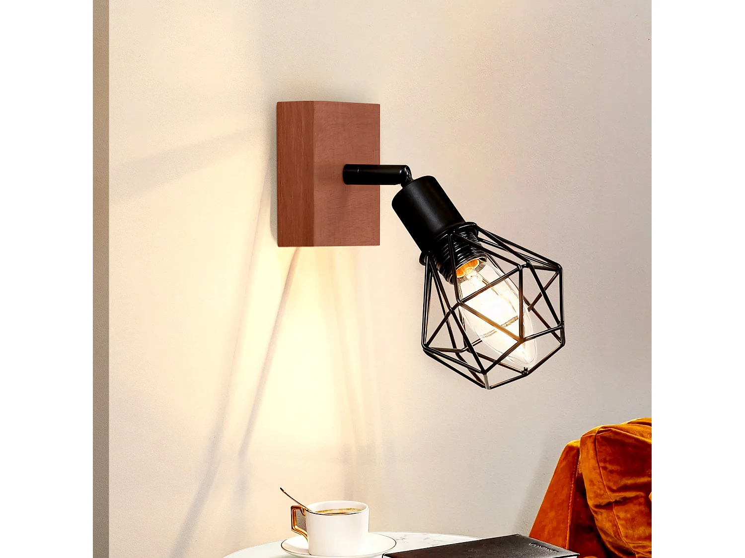 NETTLIFE Spot Plafonnier Noir Bois E14 Vintage Métal Pivotant 350°Max. 40 W pour couloir salon chambre cuisine