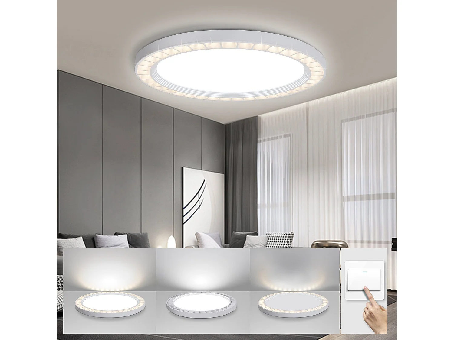 NETTLIFE LED plafondlamp plat 24W rond wit lamp diameter 23 cm modern 3000K/6500K 2 kleurtemperaturen IP44 voor badkamer slaapkamer