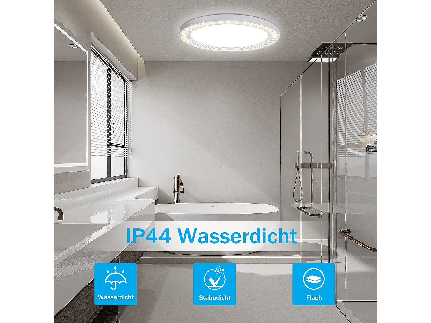 NETTLIFE LED plafondlamp plat 24W rond wit lamp diameter 23 cm modern 3000K/6500K 2 kleurtemperaturen IP44 voor badkamer slaapkamer