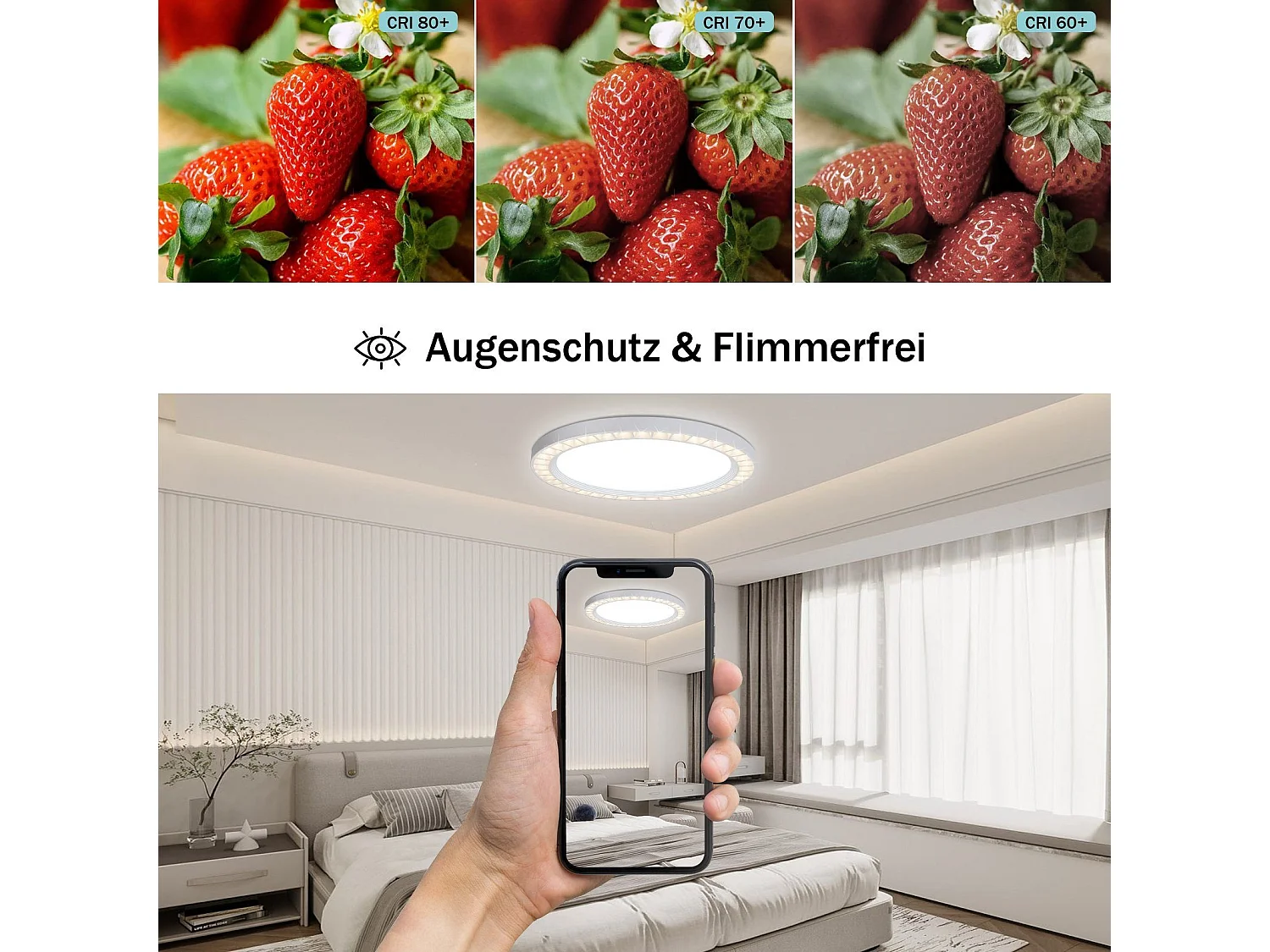 NETTLIFE LED-Deckenleuchte, flach, 24 W, Lampe, weiß, rund, Durchmesser 23 cm, modern, 3000 K/6500 K, 2 Farbtemperatur, IP44, für Badezimmer