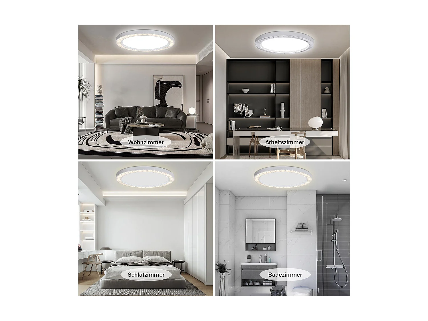 NETTLIFE LED-Deckenleuchte, flach, 24 W, Lampe, weiß, rund, Durchmesser 23 cm, modern, 3000 K/6500 K, 2 Farbtemperatur, IP44, für Badezimmer