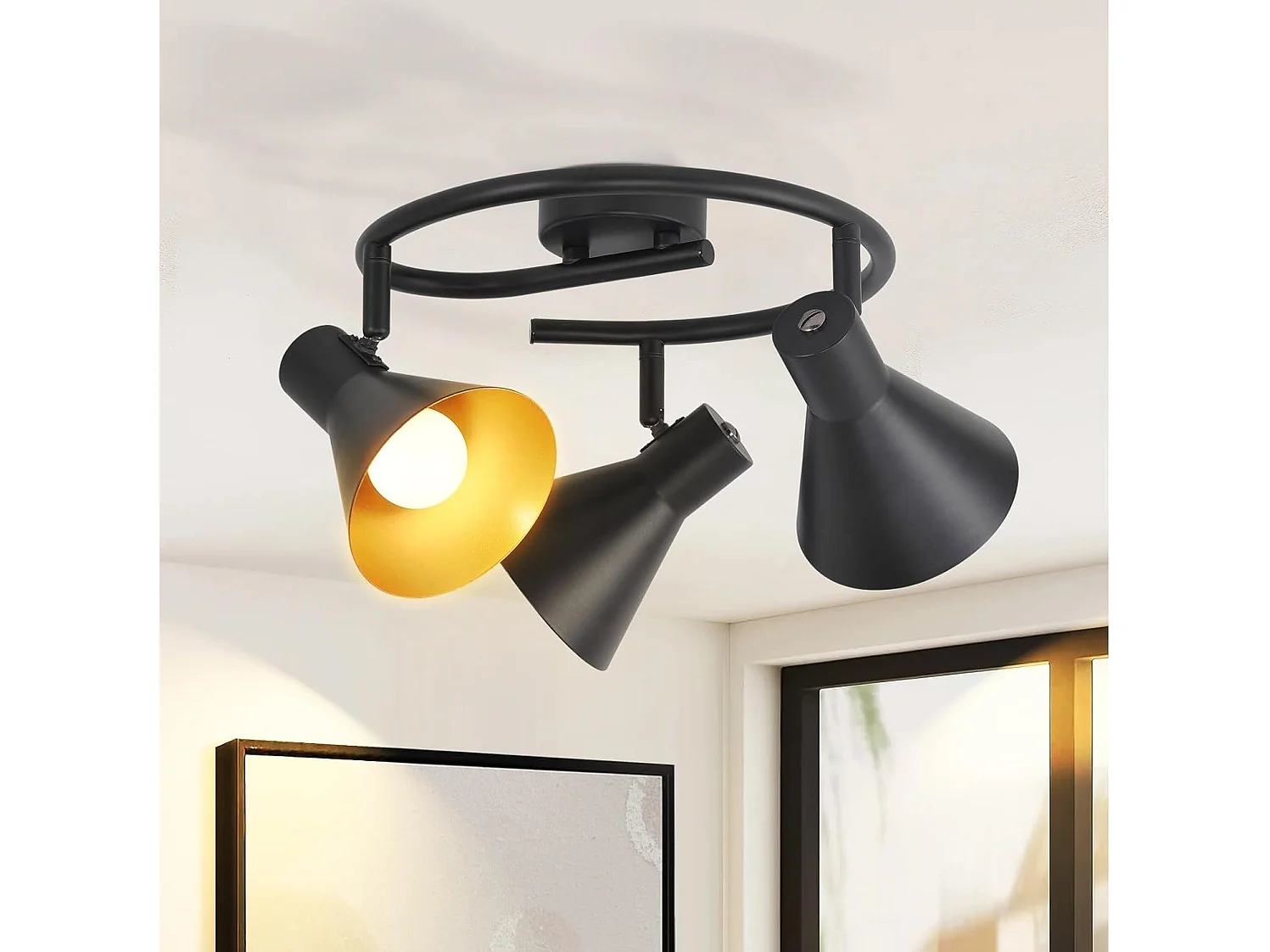 NETTLIFE Opbouwspot 3-lichts E14 Fitting rond zwart goud met creatief ontwerp 330° draaibar Plafondspot Vintage Keukenlamp