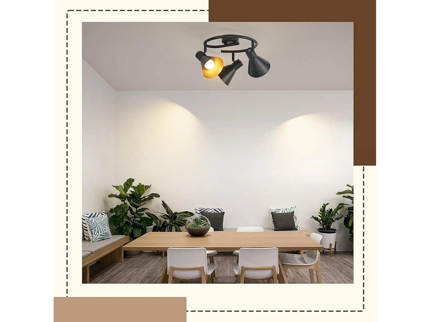 NETTLIFE Opbouwspot 3-lichts E14 Fitting rond zwart goud met creatief ontwerp 330° draaibar Plafondspot Vintage Keukenlamp