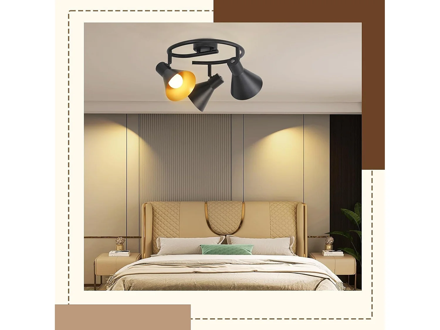 NETTLIFE Opbouwspot 3-lichts E14 Fitting rond zwart goud met creatief ontwerp 330° draaibar Plafondspot Vintage Keukenlamp