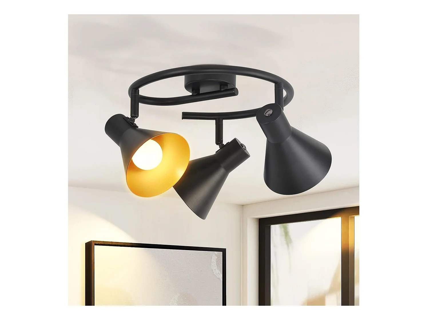 NETTLIFE Opbouwspot 3-lichts E14 Fitting rond zwart goud met creatief ontwerp 330° draaibar Plafondspot Vintage Keukenlamp