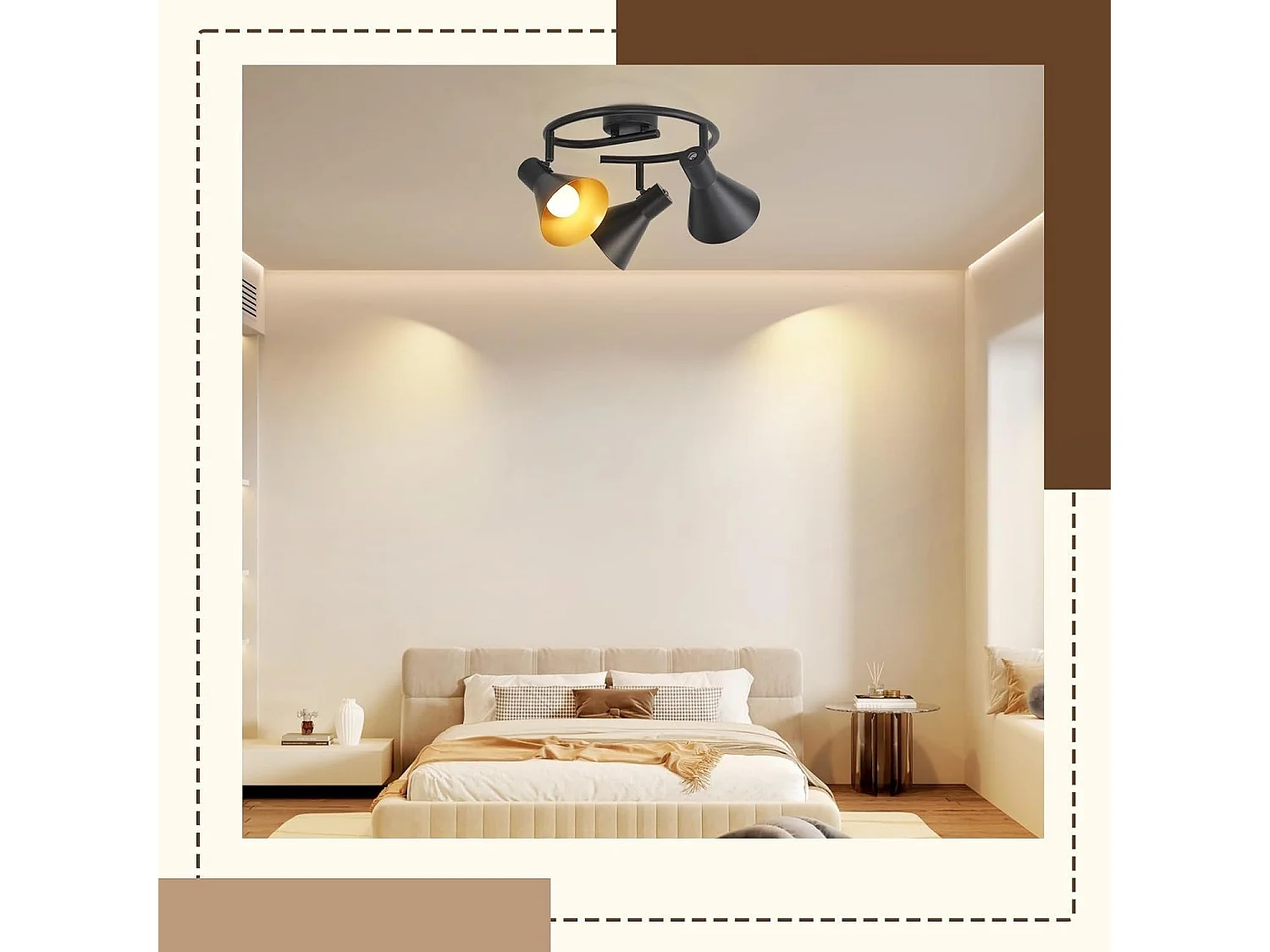 NETTLIFE 3 Spots Plafonnier Salon Noir Cuisine E14 Vintage Pivotante à 350°Industriel en Métal pour Chambre Couloir