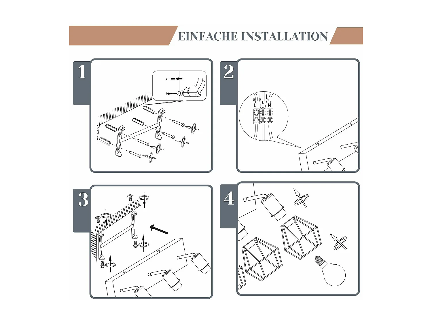 NETTLIFE 3 spots de plafond bois noir E14 rétro métal orientable 350° intérieur MAX.25W pour salle à manger cuisine salon chambre sans ampoule
