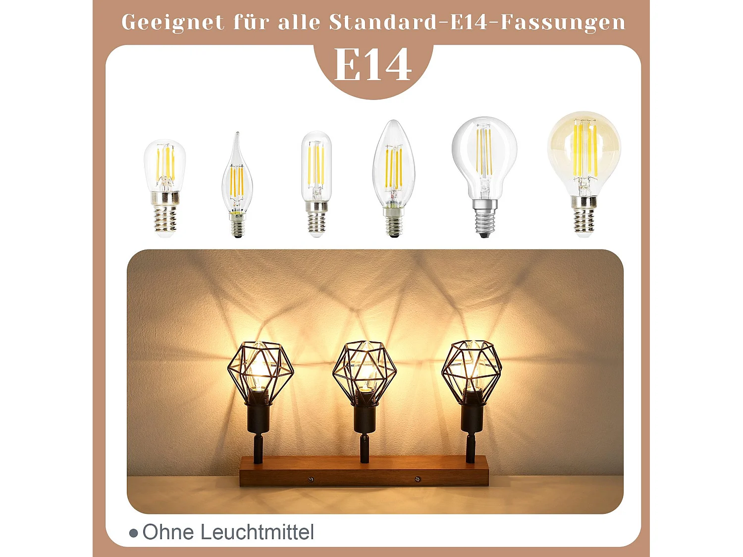 NETTLIFE 3 spots de plafond bois noir E14 rétro métal orientable 350° intérieur MAX.25W pour salle à manger cuisine salon chambre sans ampoule