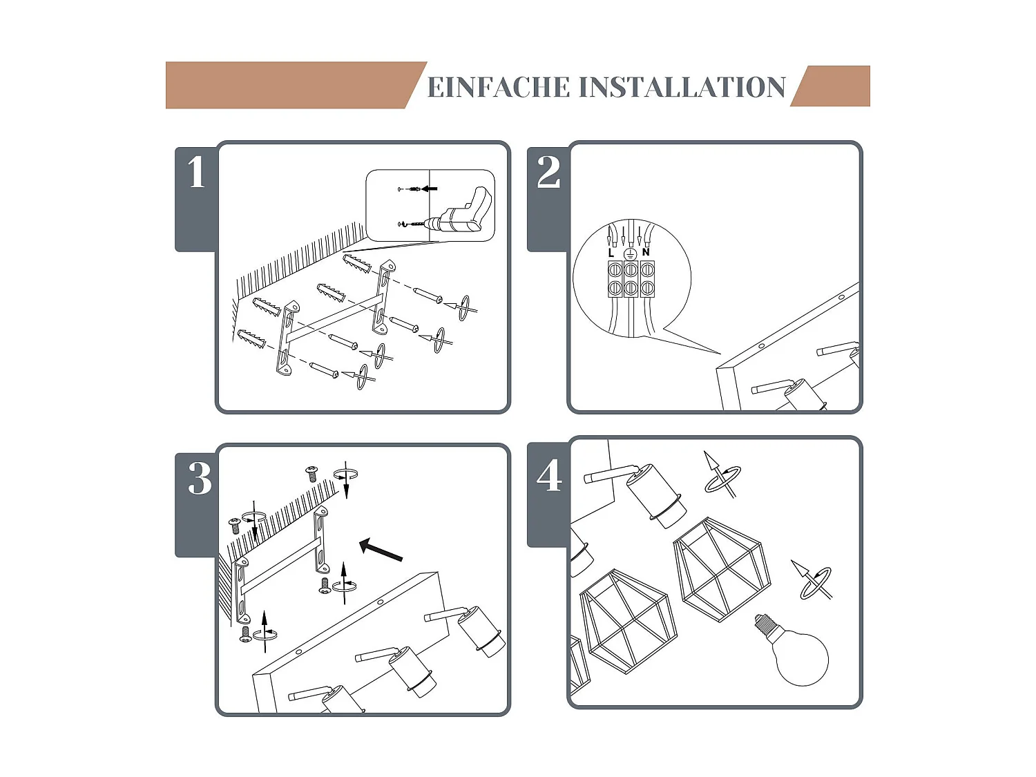 NETTLIFE 3 spots de plafond bois noir E14 rétro métal orientable 350° intérieur MAX.25W pour salle à manger cuisine salon chambre sans ampoule