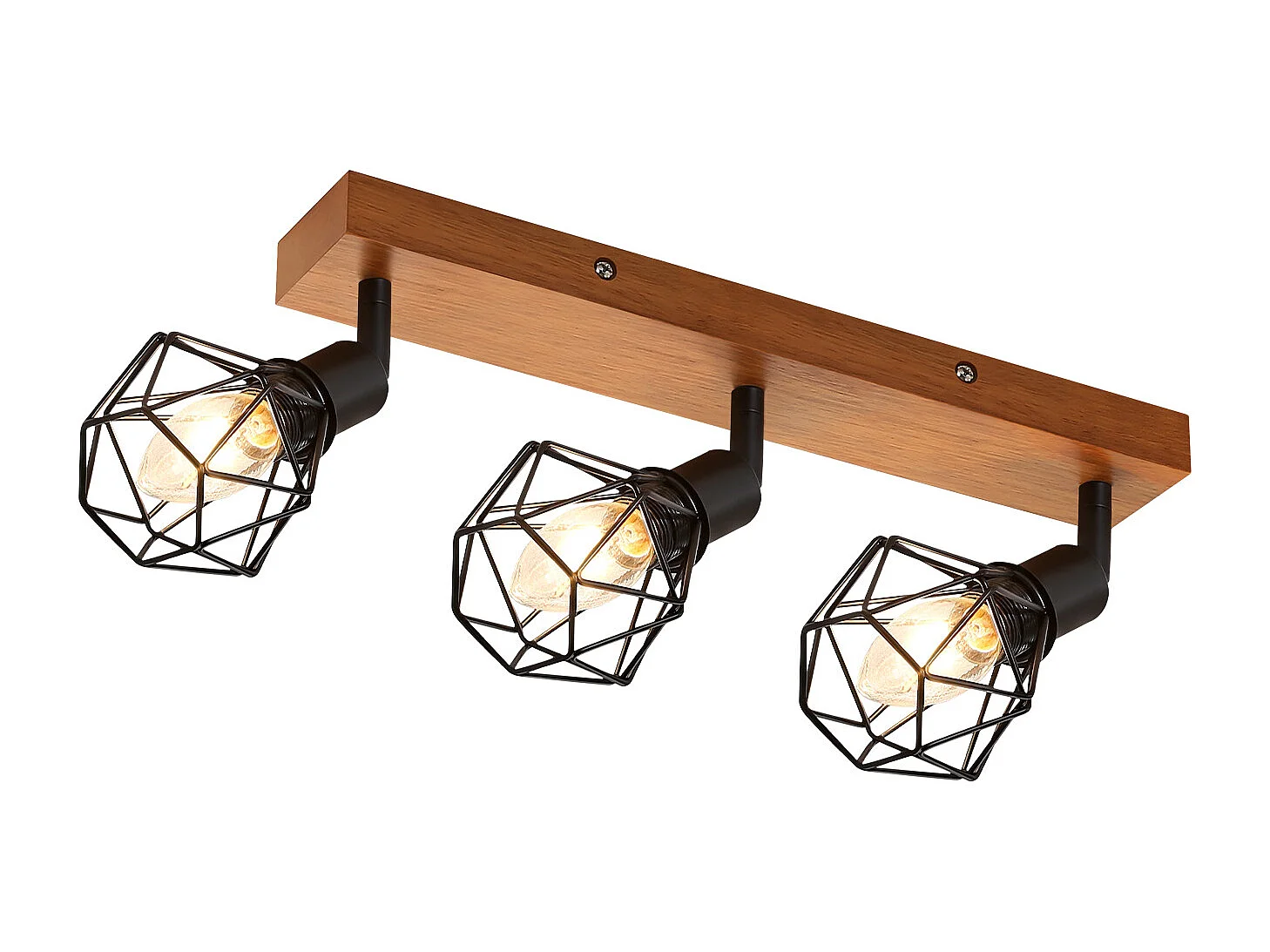 NETTLIFE 3 spots de plafond bois noir E14 rétro métal orientable 350° intérieur MAX.25W pour salle à manger cuisine salon chambre sans ampoule