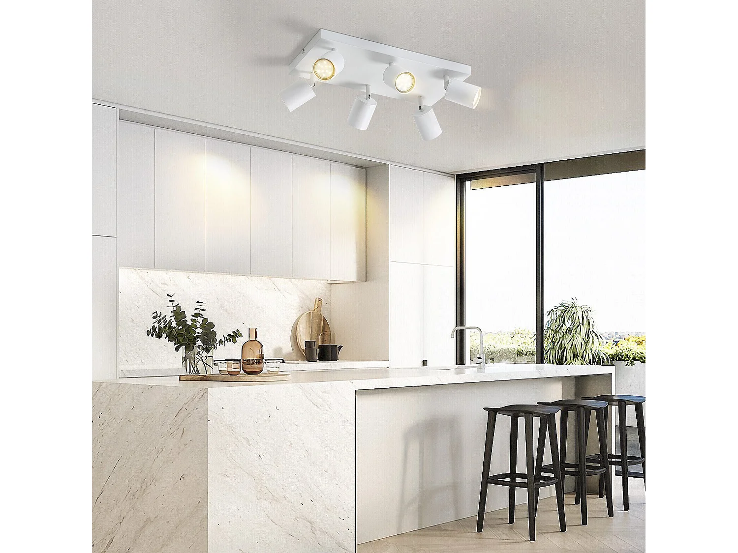 NETTLIFE Plafonnier 6 spots GU10 blanc orientables à 330° mural industriel moderne pour salon chambre cuisine sans ampoule