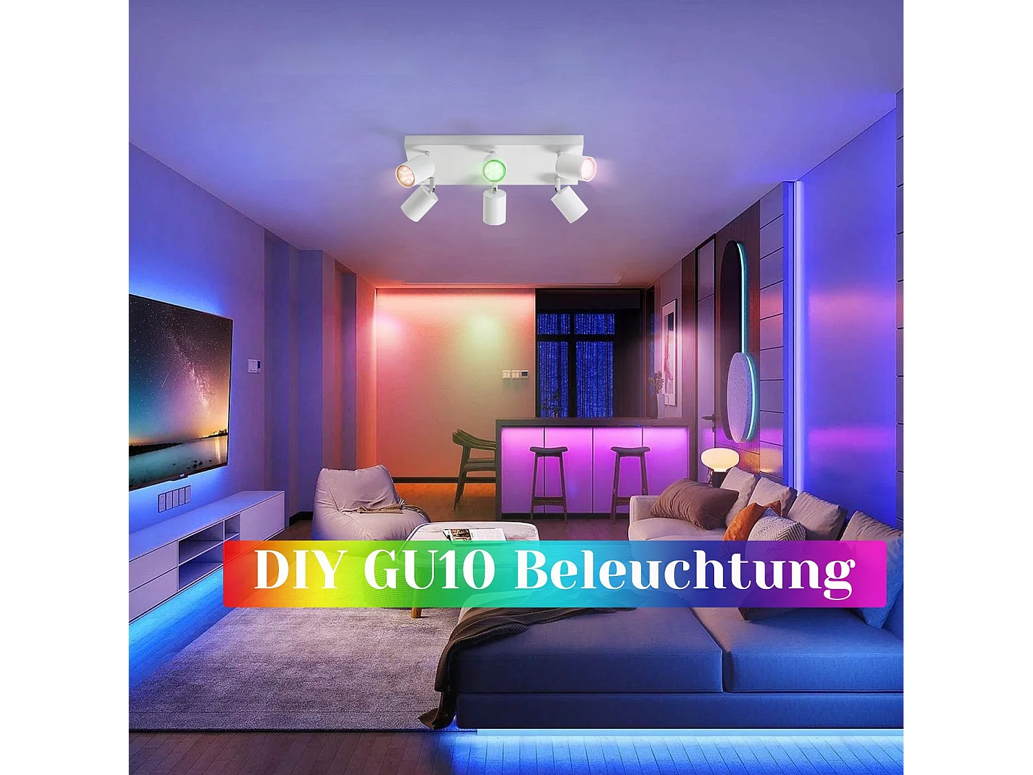 NETTLIFE Plafonnier 6 spots GU10 blanc orientables à 330° mural industriel moderne pour salon chambre cuisine sans ampoule