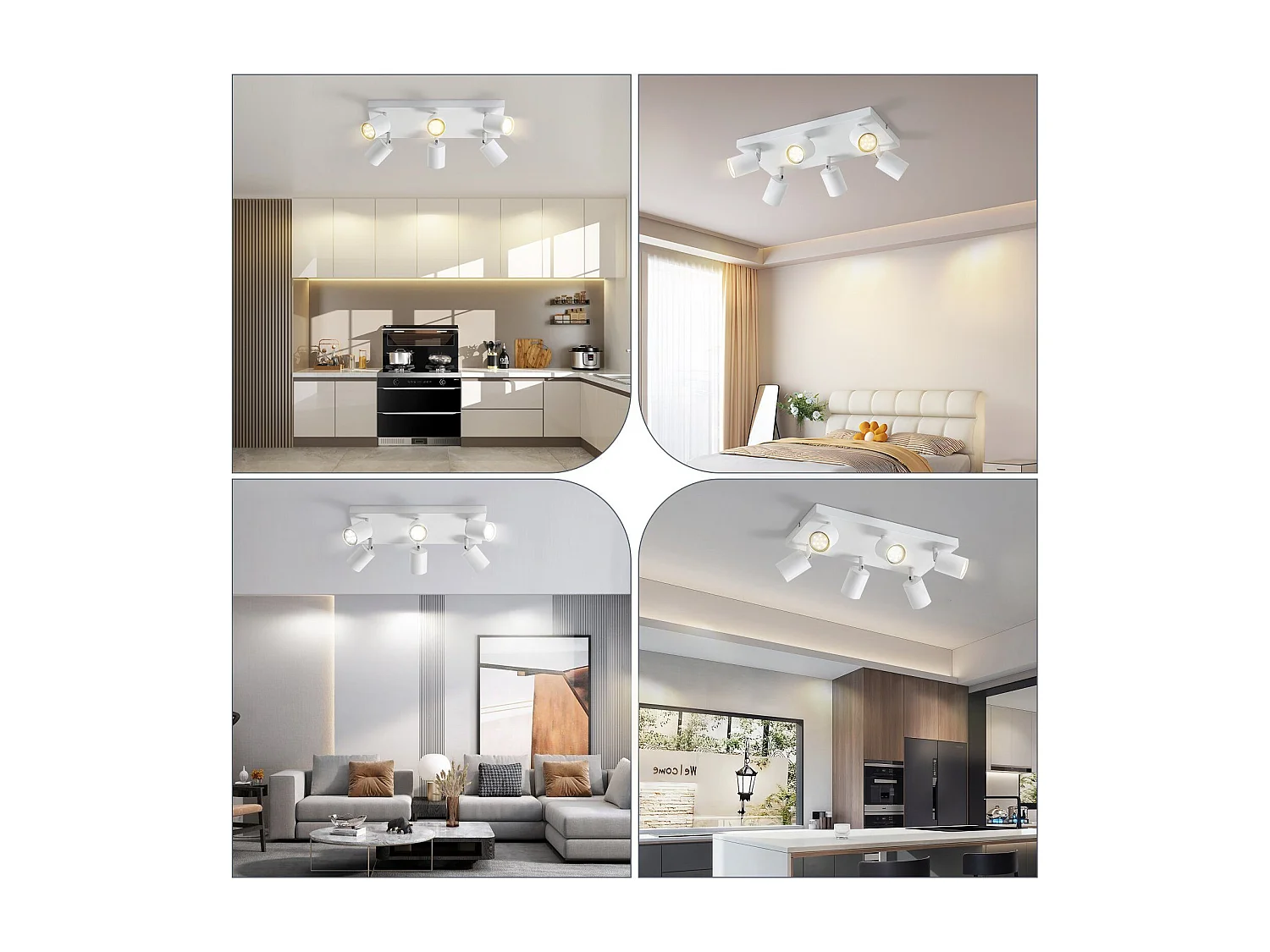 NETTLIFE Plafonnier 6 spots GU10 blanc orientables à 330° mural industriel moderne pour salon chambre cuisine sans ampoule