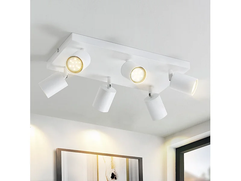 NETTLIFE Plafonnier 6 spots GU10 blanc orientables à 330° mural industriel moderne pour salon chambre cuisine sans ampoule