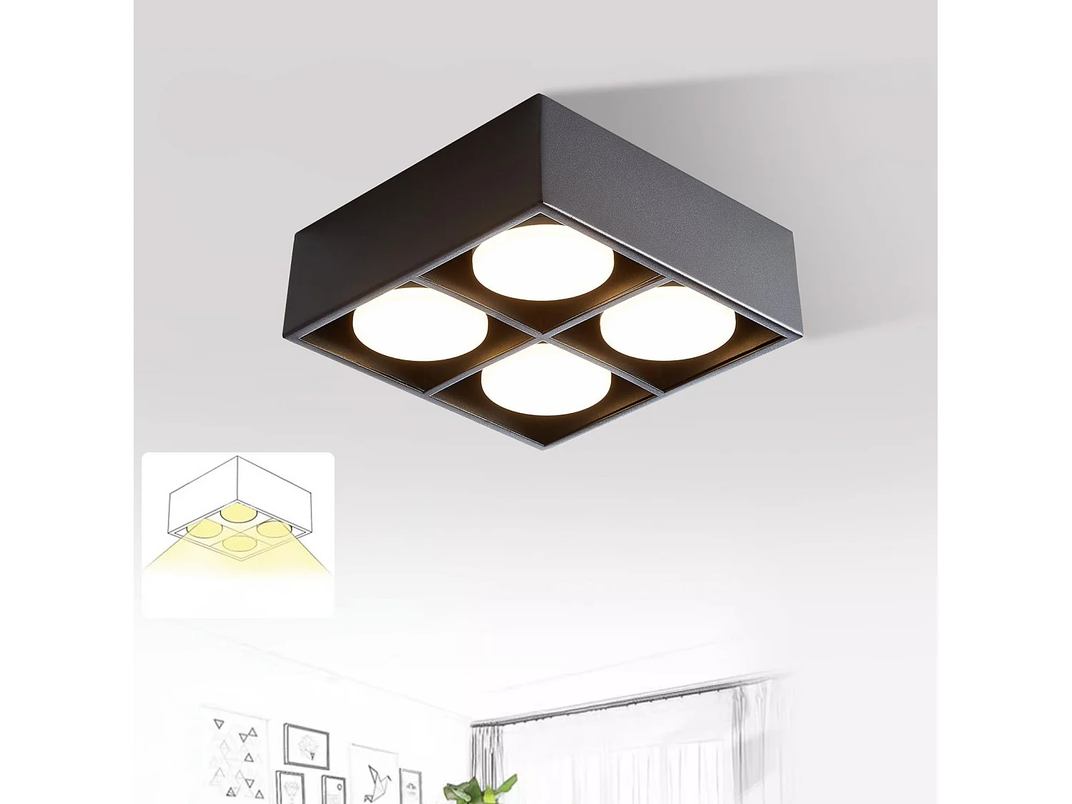 NETTLIFE 4 Focos LED de Techo de Superficie Regulables Blanco Cálido GX53 4x5W Cuadrados Modernos para Salón Cocina Comedor Oficina Pasillo