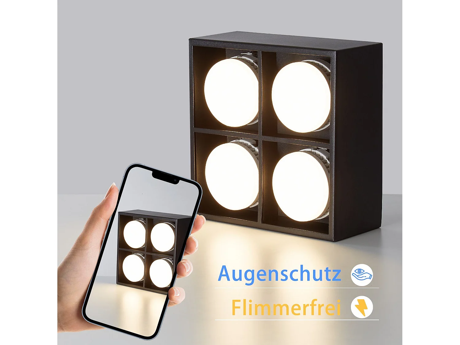 NETTLIFE 4 Focos LED de Techo de Superficie Regulables Blanco Cálido GX53 4x5W Cuadrados Modernos para Salón Cocina Comedor Oficina Pasillo
