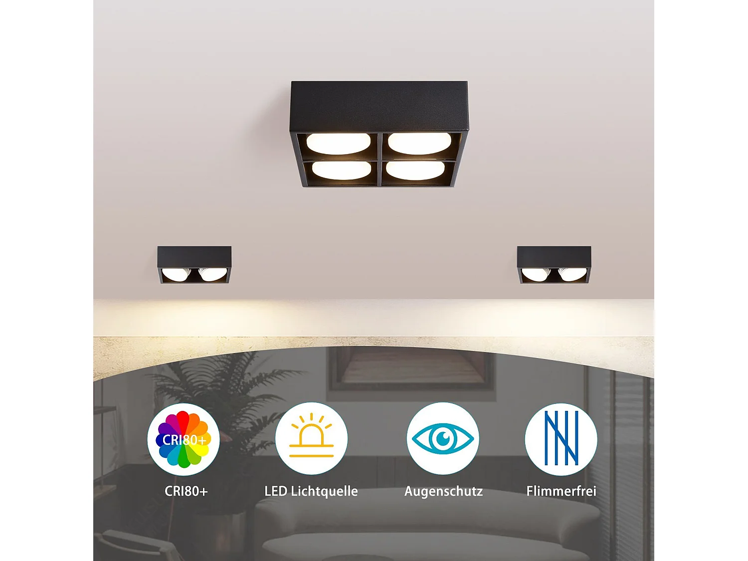 NETTLIFE 4 Focos LED de Techo de Superficie Regulables Blanco Cálido GX53 4x5W Cuadrados Modernos para Salón Cocina Comedor Oficina Pasillo