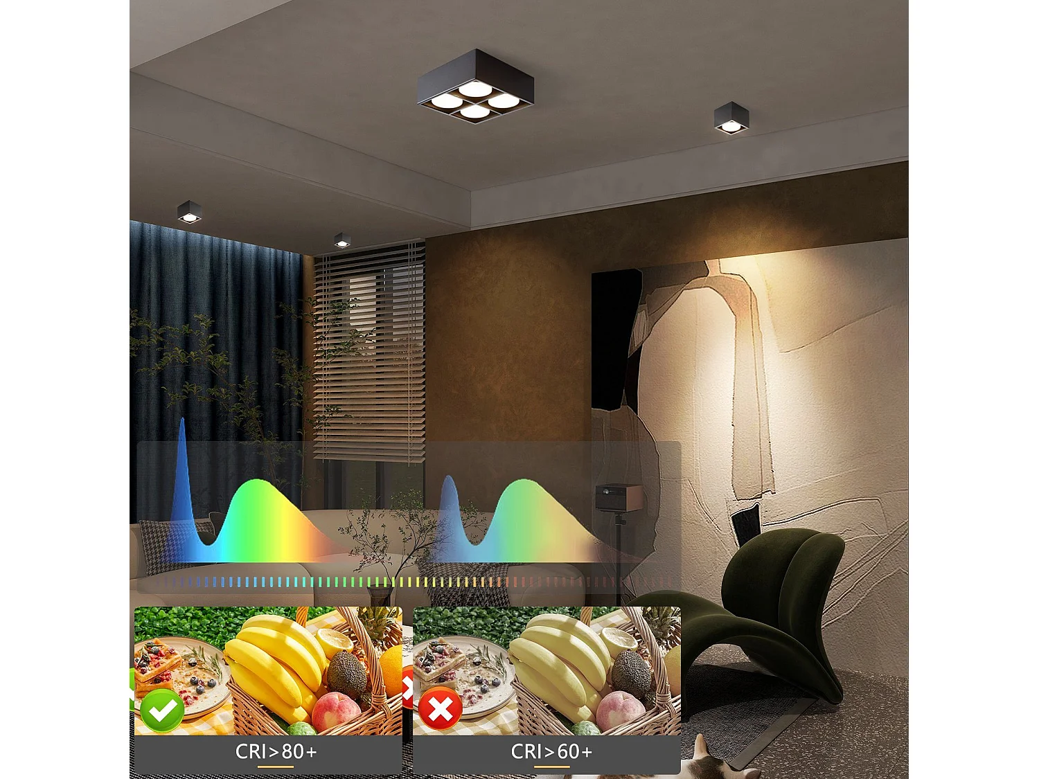 NETTLIFE 4 Focos LED de Techo de Superficie Regulables Blanco Cálido GX53 4x5W Cuadrados Modernos para Salón Cocina Comedor Oficina Pasillo
