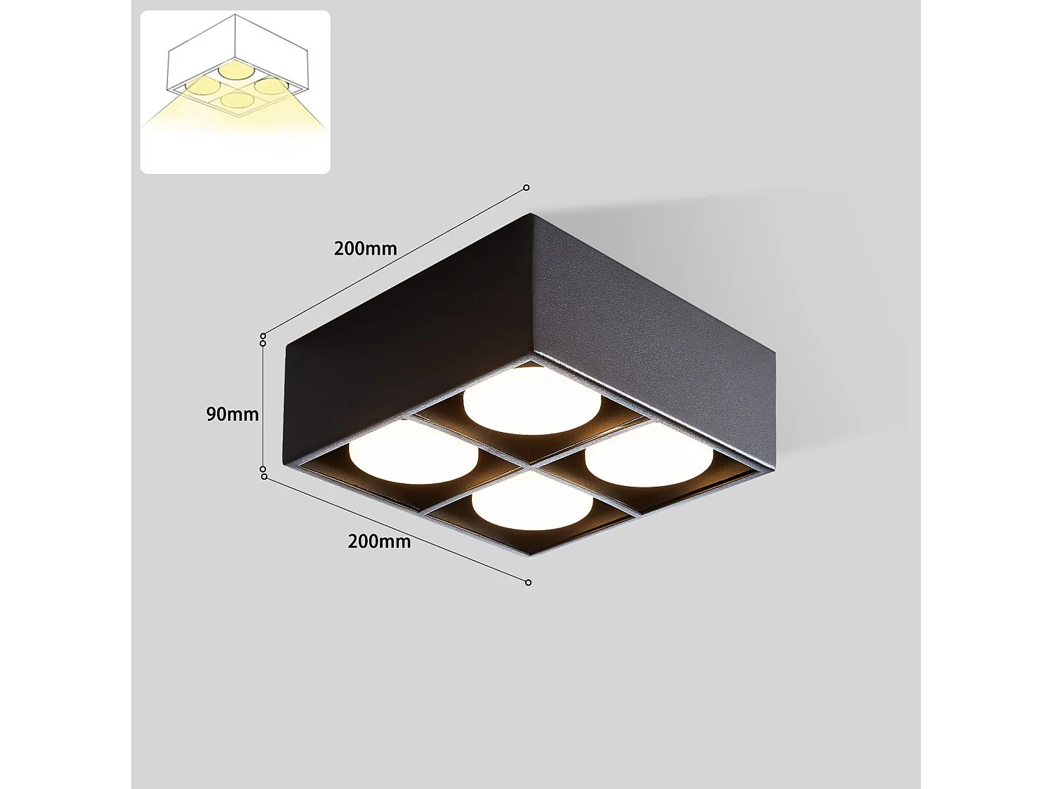 NETTLIFE 4 Focos LED de Techo de Superficie Regulables Blanco Cálido GX53 4x5W Cuadrados Modernos para Salón Cocina Comedor Oficina Pasillo