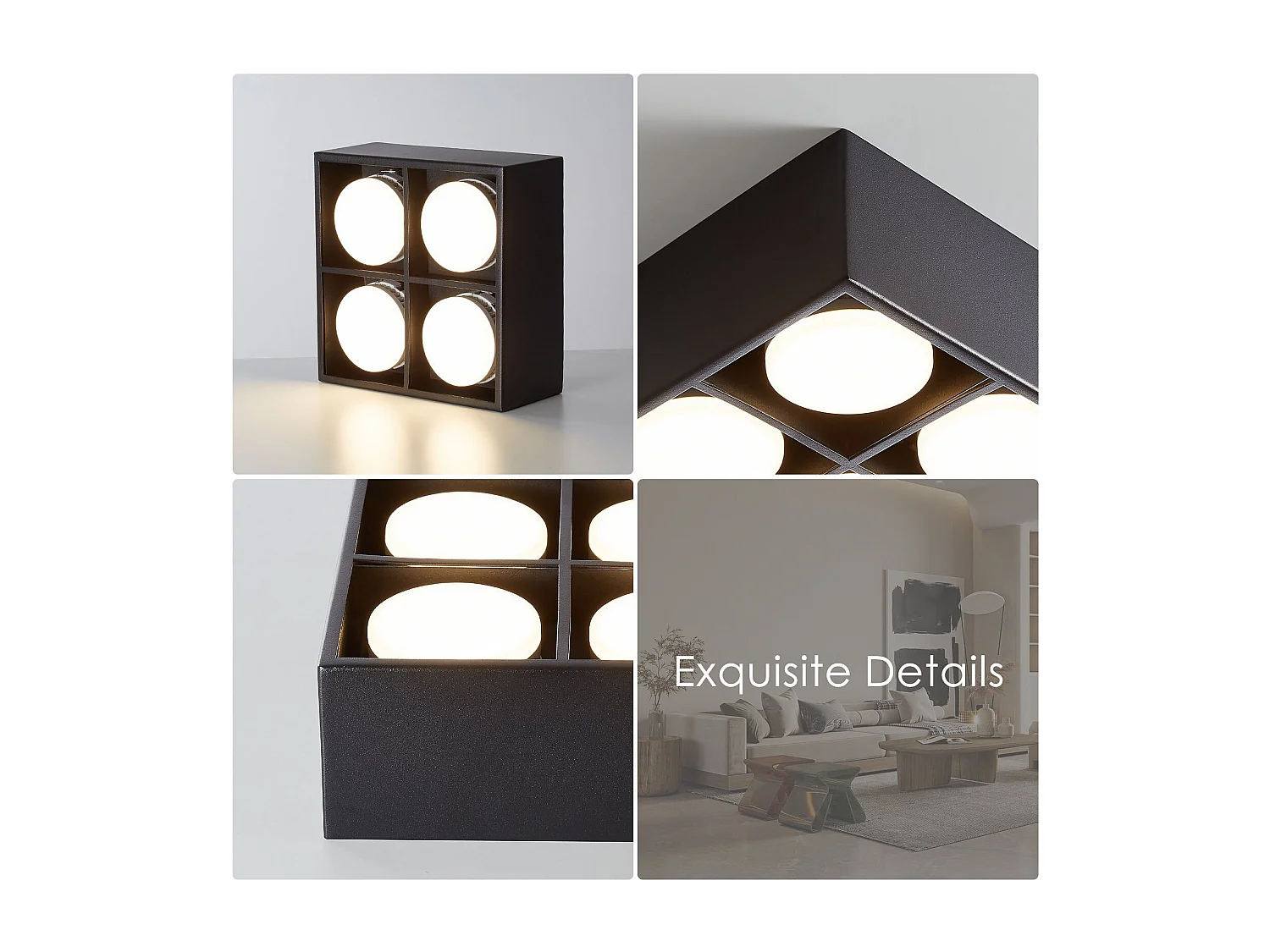 NETTLIFE 4 Focos LED de Techo de Superficie Regulables Blanco Cálido GX53 4x5W Cuadrados Modernos para Salón Cocina Comedor Oficina Pasillo