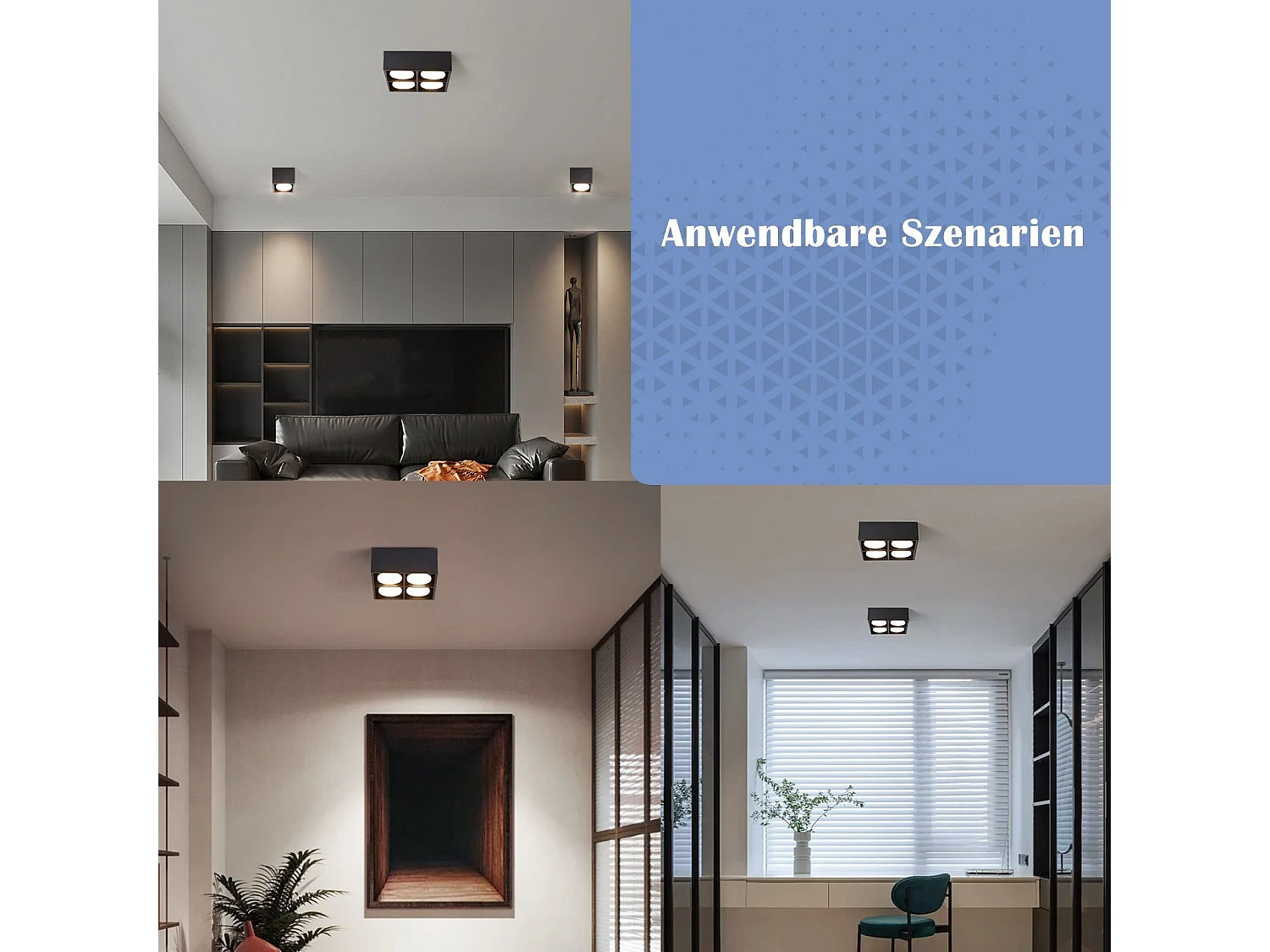 NETTLIFE 4 Focos LED de Techo de Superficie Regulables Blanco Cálido GX53 4x5W Cuadrados Modernos para Salón Cocina Comedor Oficina Pasillo