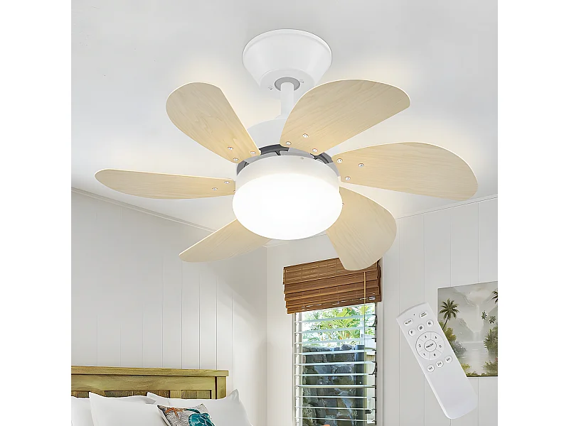 NETTLIFE Biały wentylator sufitowy ze światłami, pilotem, cichy, z timerem, 6 łopatkami, do sypialni