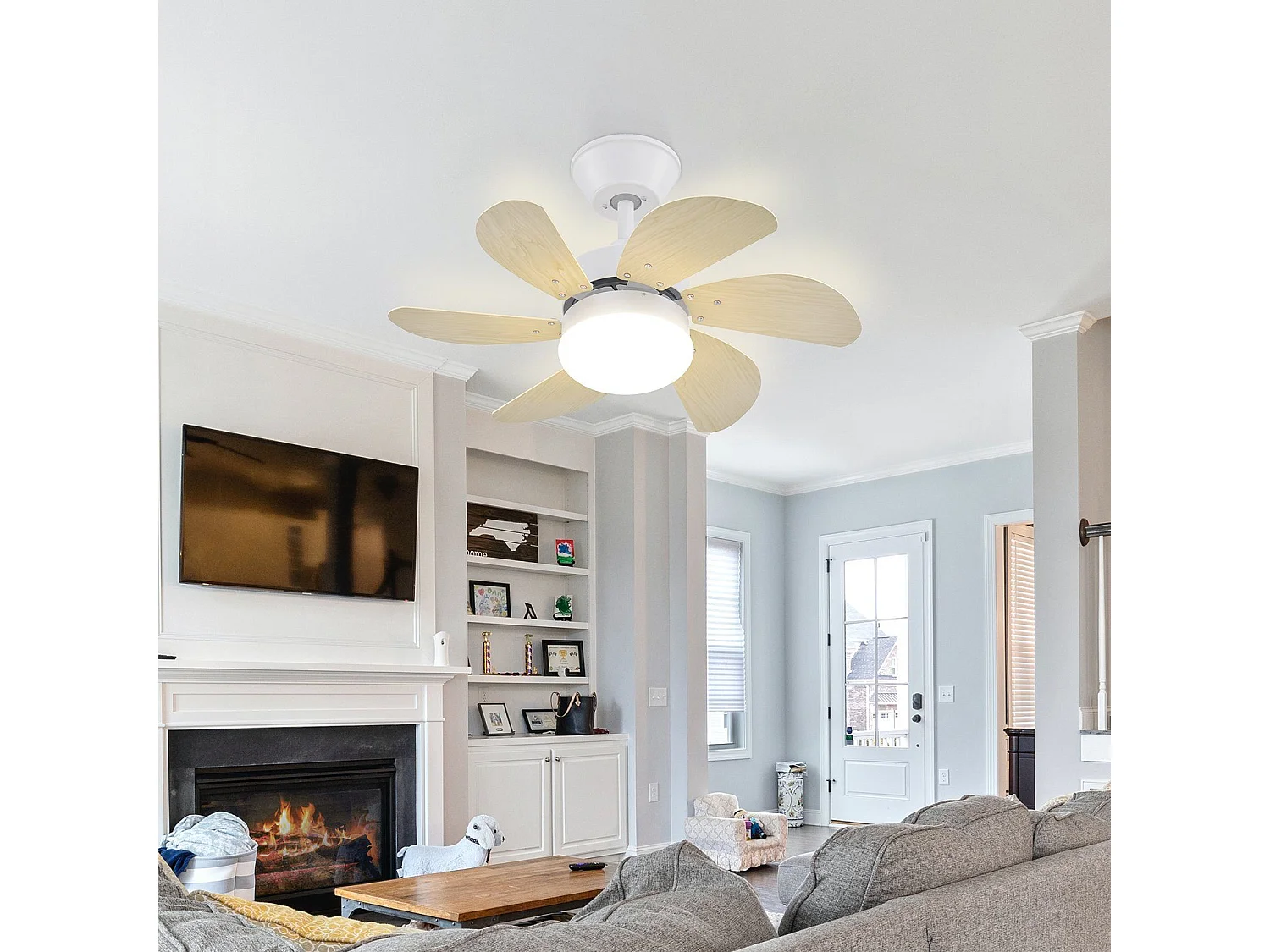 NETTLIFE Ventilateur de plafond blanc avec éclairage, télécommande, silencieux, avec minuterie, 6 pales, pour chambre à coucher