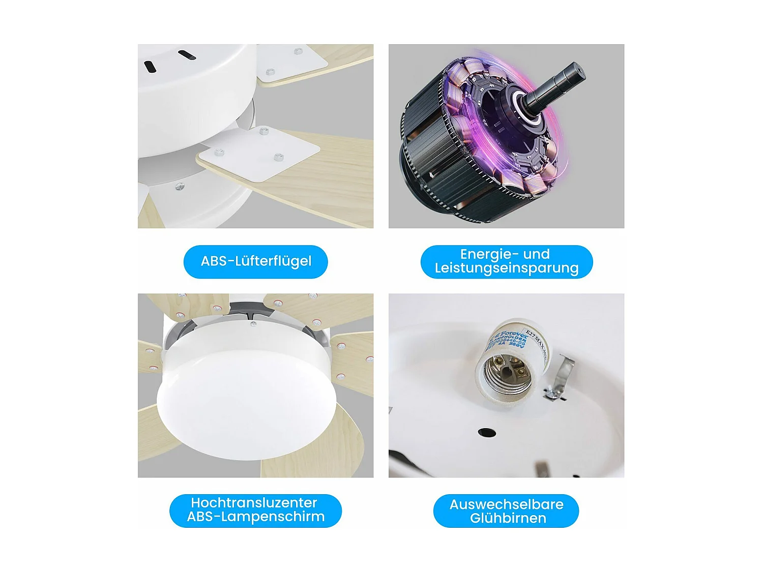 NETTLIFE Ventilateur de plafond blanc avec éclairage, télécommande, silencieux, avec minuterie, 6 pales, pour chambre à coucher