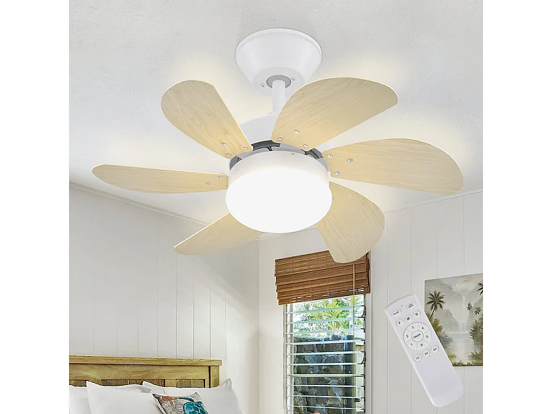 NETTLIFE Biały wentylator sufitowy ze światłami, pilotem, cichy, z timerem, 6 łopatkami, do sypialni