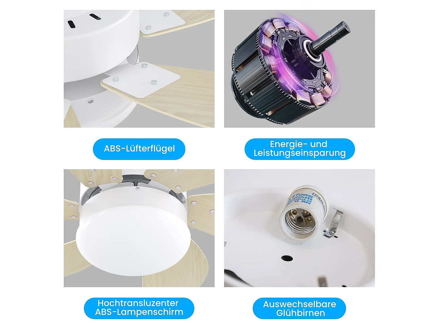 NETTLIFE Ventilador de techo con luz, mando a distancia, silencioso, con temporizador, 6 aspas, para dormitorio