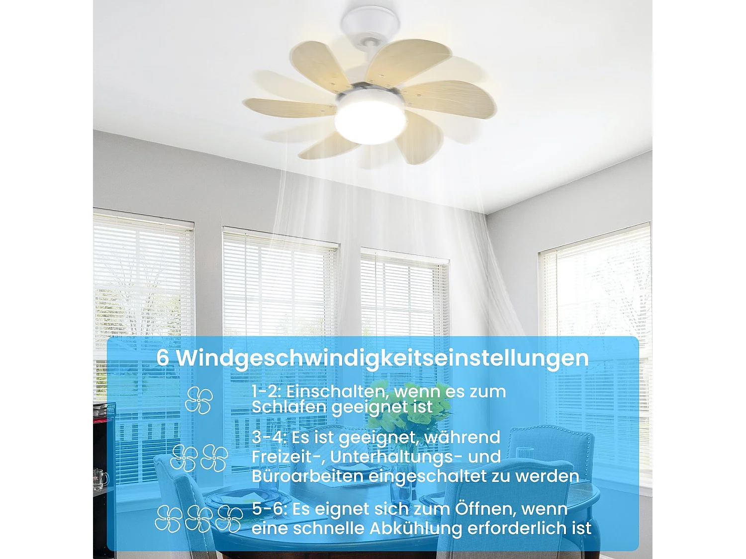 NETTLIFE Ventilador de techo con luz, mando a distancia, silencioso, con temporizador, 6 aspas, para dormitorio