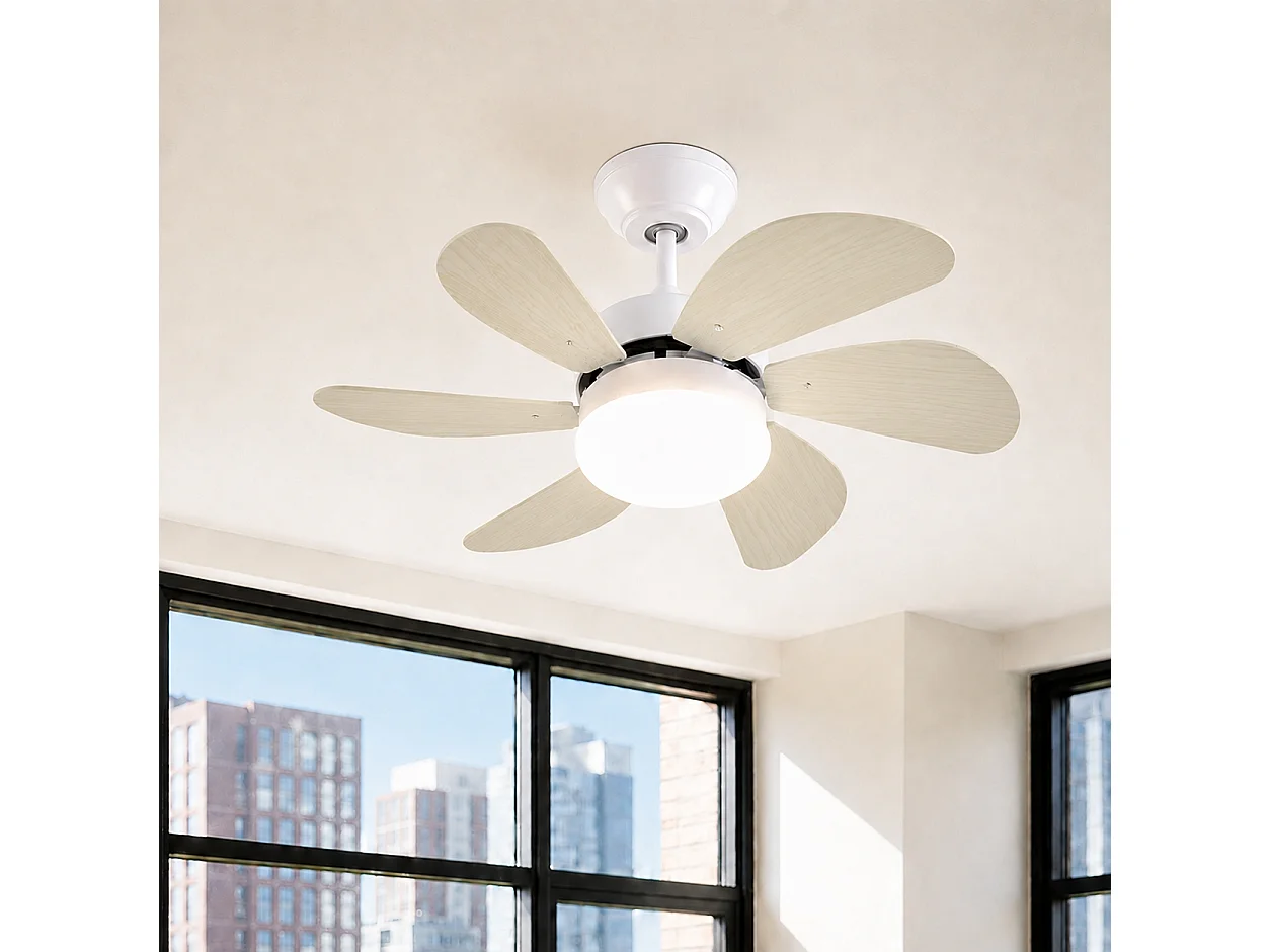 NETTLIFE Ventilador de techo con luz, mando a distancia, silencioso, con temporizador, 6 aspas, para dormitorio