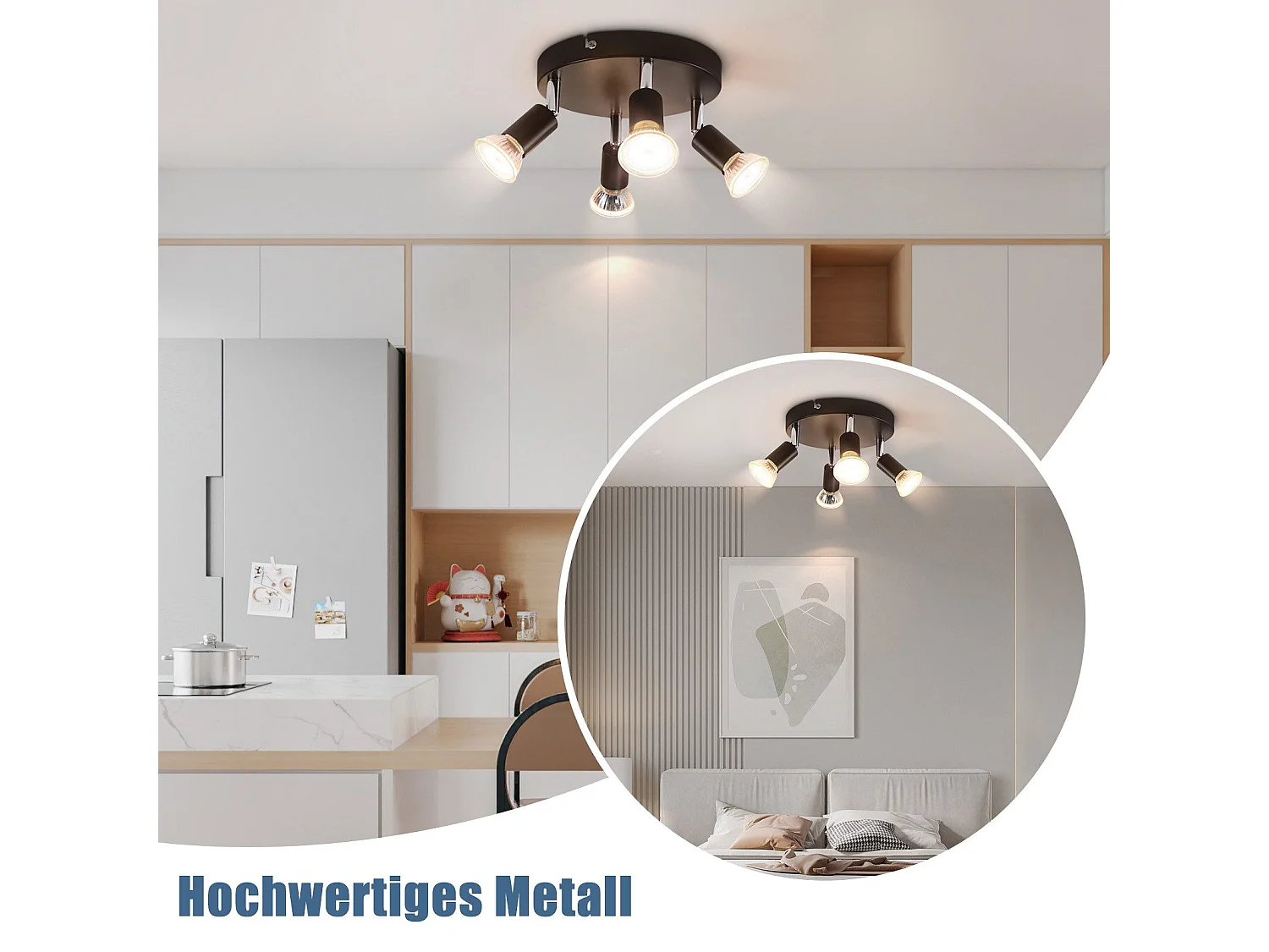 NETTLIFE 4 spots de plafond noir pivotants GU10 en métal lampe moderne pour salon cuisine couloir et salle à manger