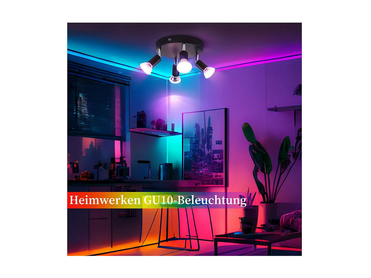 NETTLIFE 4 spots de plafond noir pivotants GU10 en métal lampe moderne pour salon cuisine couloir et salle à manger