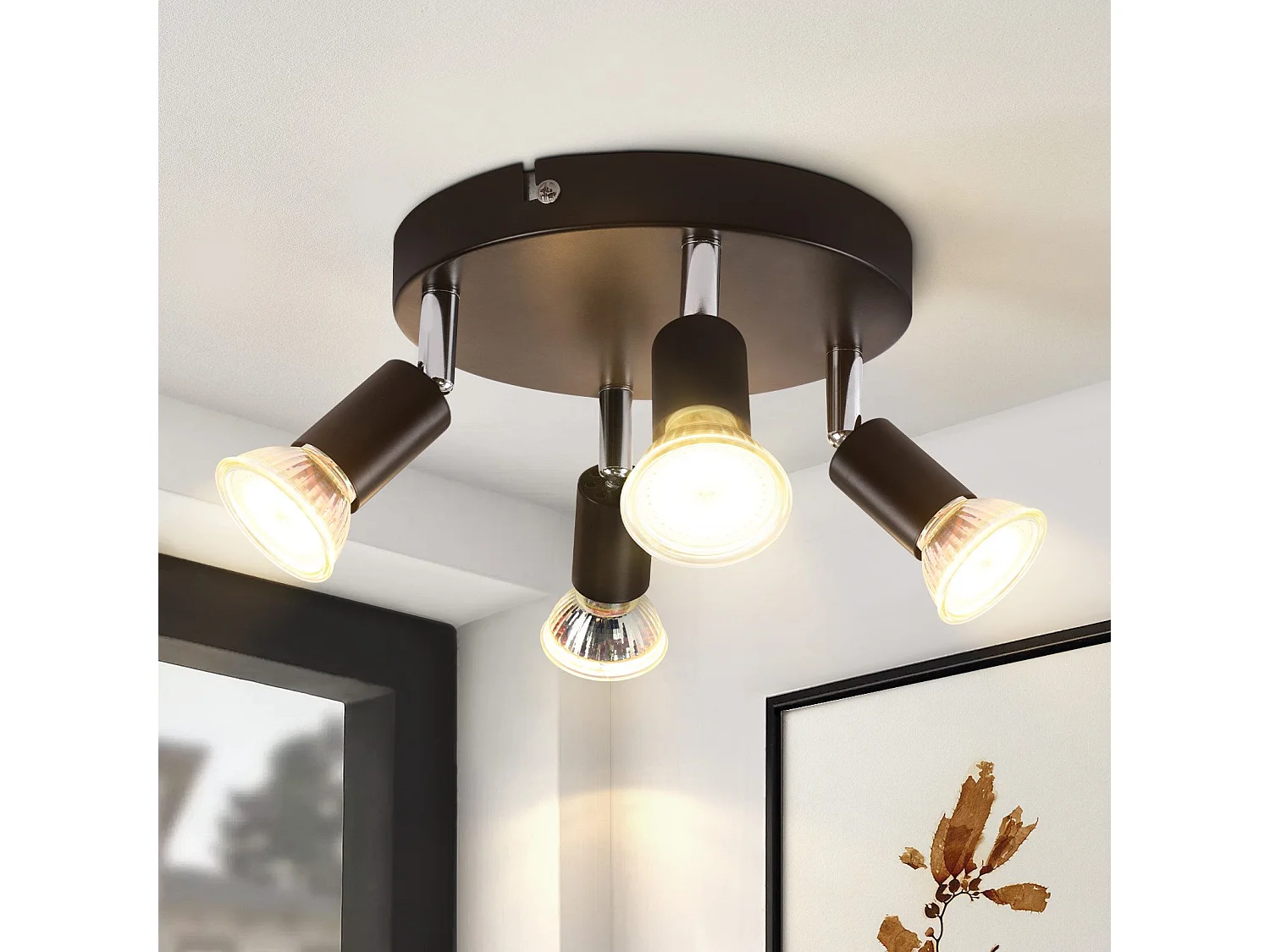 NETTLIFE 4 spots de plafond noir pivotants GU10 en métal lampe moderne pour salon cuisine couloir et salle à manger