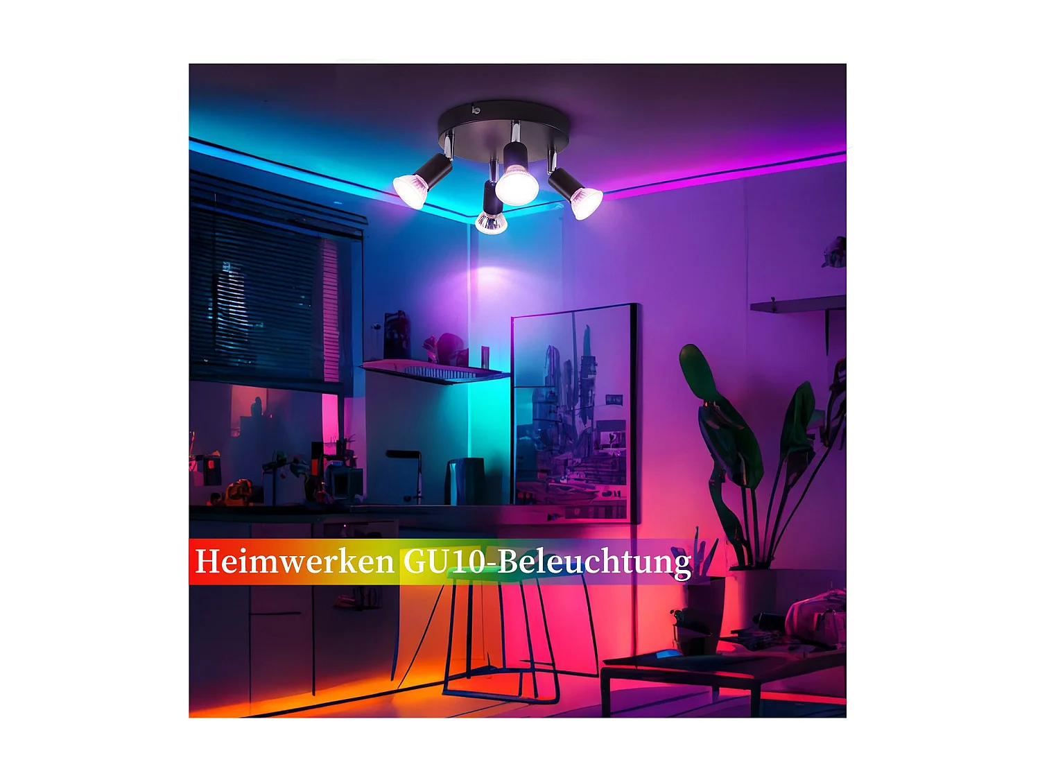 NETTLIFE 4 spots de plafond noir pivotants GU10 en métal lampe moderne pour salon cuisine couloir et salle à manger